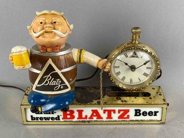 Blatz Beer Barrel Man Light Up Advertising Clock