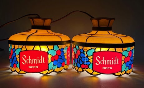 Group of 2 Schmidt Beer Light Up Advertising Hanging Lamps