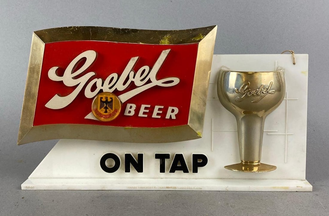 Vintage Goebel Beer Advertising Register Topper: Wear consistent with age. Measures H 6 1/2 x W 11 x D1 1/4 inches