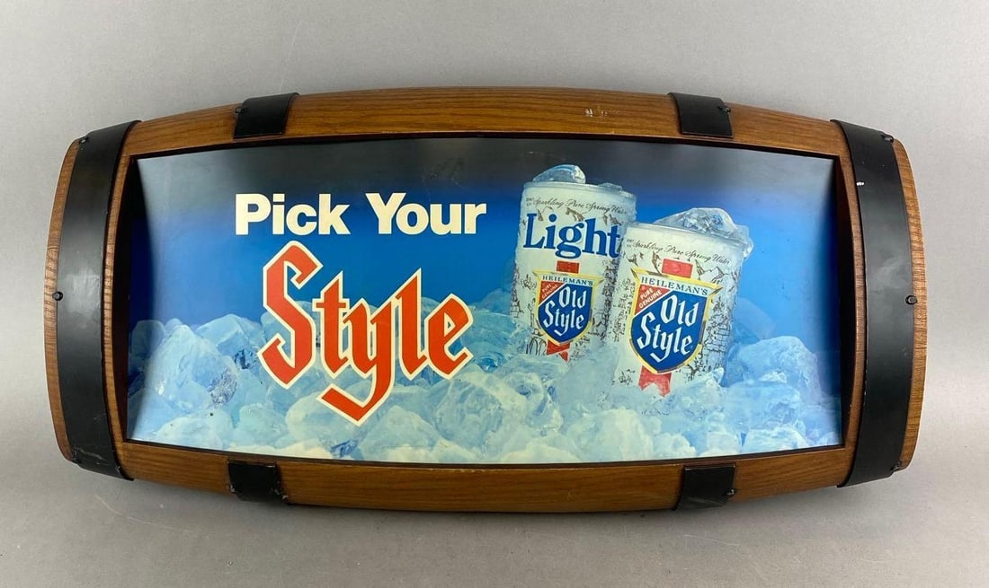 Vintage Old Style Light Up Advertising Sign: Unknown working condition. Measures H 15 x W 28 xD 6 1/2 inches.
