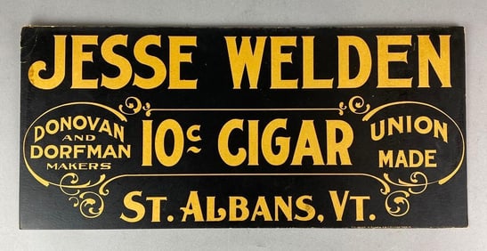 Antique 1940s Jesse Welden Cigar Advertising Sign