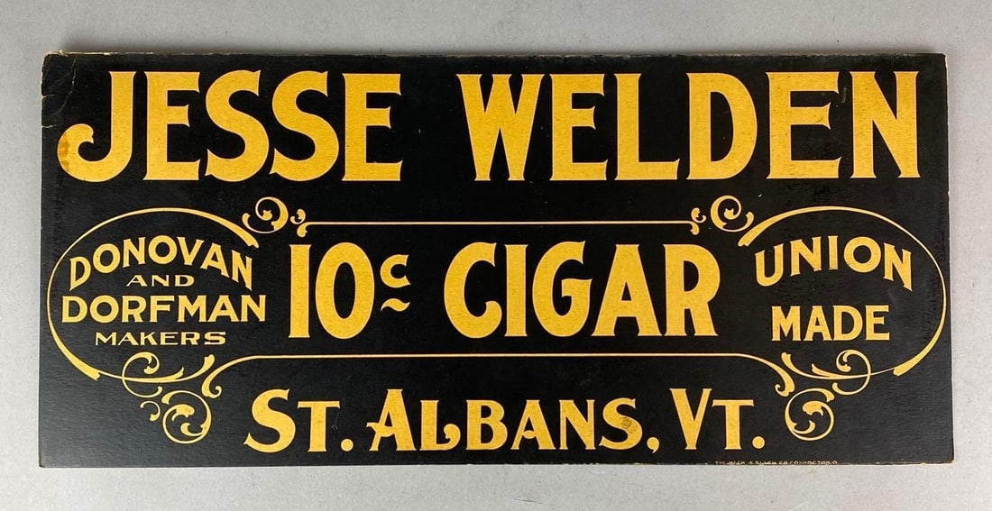 Antique 1940s Jesse Welden Cigar Advertising Sign (1 of 3)