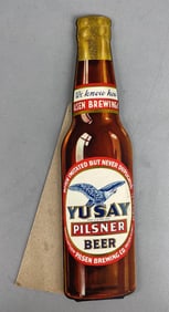 Vintage Yusay Pilsner Beer Bottle Cardboard Advertising Easel Sign