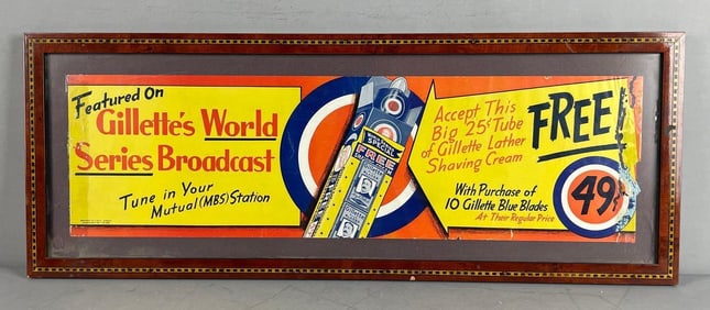 1941 Gillette Razors World Series Broadcast Paper Advertising Sign