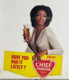 Vintage Chief OshKosh Beer Die-Cut Cardboard Advertising Sign