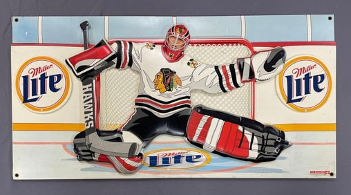 Large 2002 Miller Lite Chicago Blackhawks Goalie Vacuform Advertising Sign