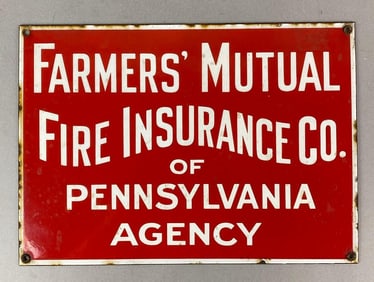 Antique 1930s Farmers Mutual Porcelain Advertising Sign