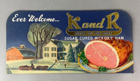 Vintage 1940s K and R Ham Advertising Sign