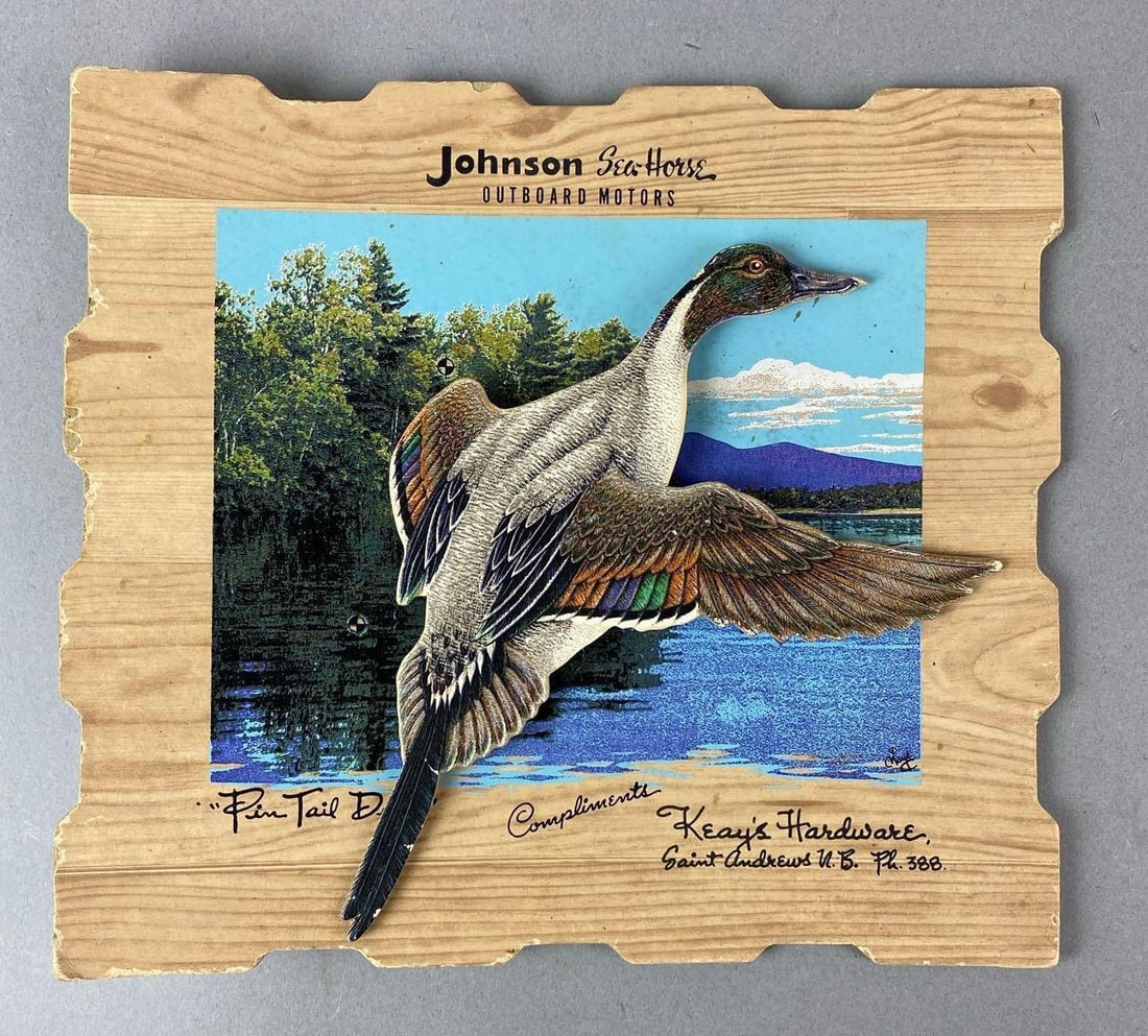 Vintage 1950s Johnson Sea Horse 3D Advertising Sign: Slight Tear on back. Wear was consistent with age. Measures 8 x 9