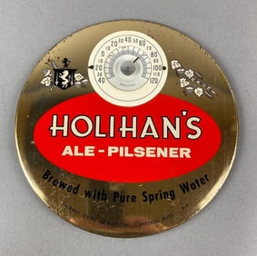 Vintage 1940s Holihan Ale Advertising Button Thermometer