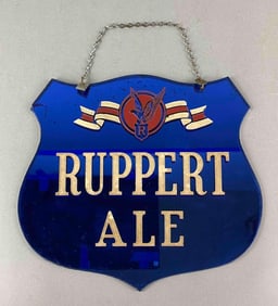 Vintage 1940s Ruppert Ale Advertising Blue Glass Sign