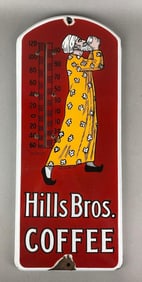 Vintage 1940s Hills Bros Coffee Ceramic Thermometer Advertising Sign