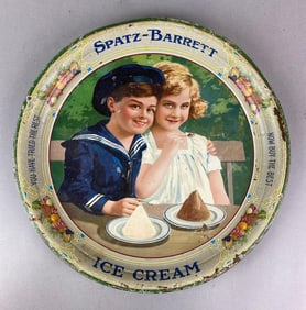 Antique 1920s Rockford, Illinois Spatz-Barrett Ice Cream Advertising Tray