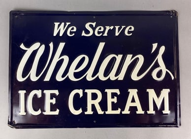 Vintage 1940s Whelan Ice Cream Tin Advertising Sign