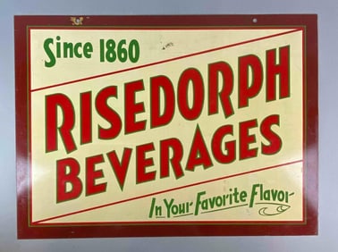 Vintage 1940s Risedorph Beverage Tin Advertising Sign