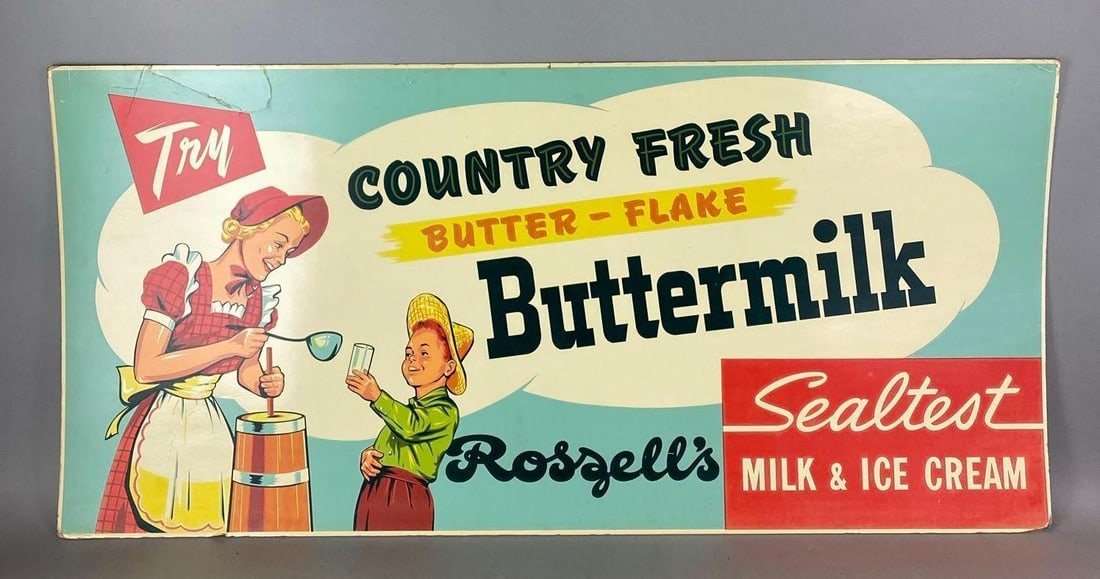 Vintage 1940s Sealtest Buttermilk Cardboard Advertising Sign (1 of 5)