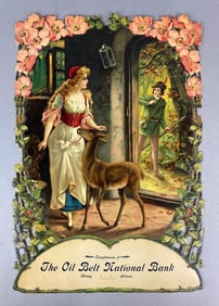 Antique 1920s Oblong, Illinois Oil Belt Embossed Die Cut Advertising Poster