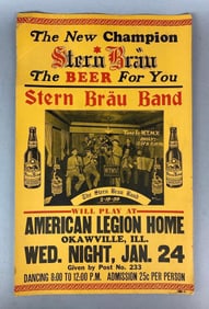 Antique 1939 Belleville, Illinois Stern Brau Beer Cardboard Advertising Poster