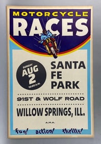 Vintage 1960s Willow Springs, Illinois Motorcycle Advertising Sign