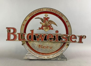 Antique 1930s Budweiser Beer Cast Advertising Neon Frame