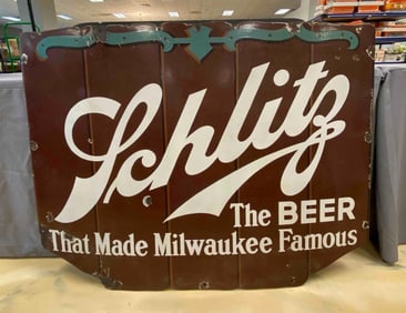 Antique 1930s Schlitz Porcelain Advertising Sign