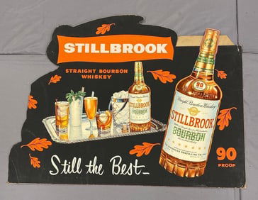 Vintage 1940s Pekin, Illinois Stillbrook Whiskey Advertising Cardboard Sign
