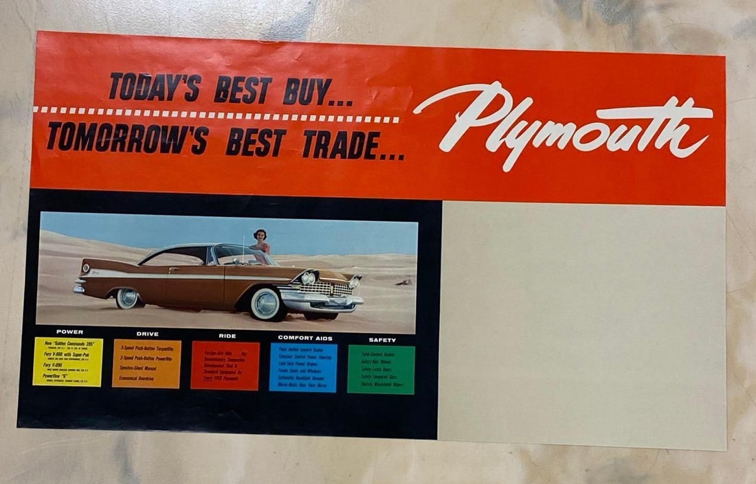 Vintage 1950s Plymouth Advertising Poster: Milwaukee, Wisconsin. A C Schulz Litho. Measures 27 x 47 inches.