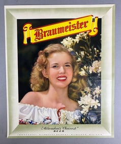 Vintage 1950s Braumeister Lady in Spring Advertising Poster