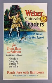 Vintage 1940s Weber Fly Rod Steven Point Advertising Poster