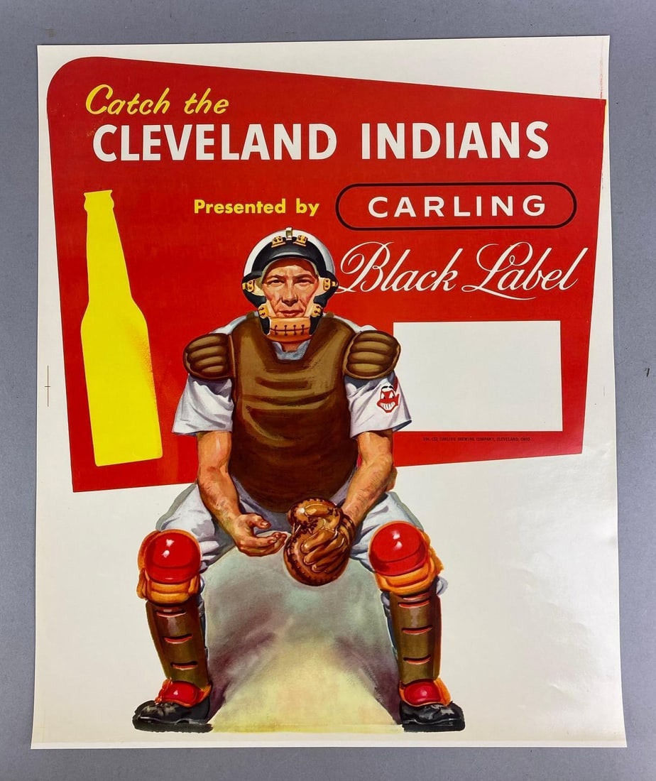 Vintage 1950s Carling Black Label Cleveland Indians Advertising Poster (1 of 2)