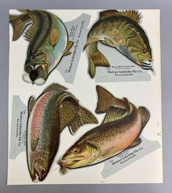 Vintage 1940s Weber Fishing 4 Fish Stevens Point Advertising Poster