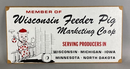 Vintage NOS Wisconsin Feeder Pig Marketing Co op Advertising Sign