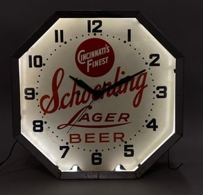 Vintage 1940s Schoenling Lager Beer Light Up Advertising Neon Clock