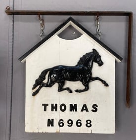 Vintage Thomas Equestrian Ranch Double-Sided Entry Sign with Cast Iron Horse