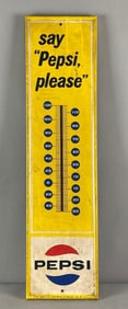 1965 Say Pepsi Please Metal Advertising Thermometer