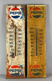 Group of 2 Vintage Pepsi Metal Advertising Thermometers