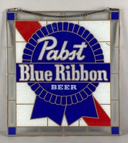 Pabst Blue Ribbon Beer Stained Glass Advertising Sign