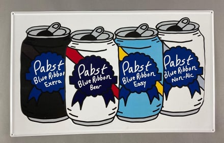 Pabst Blue Ribbon Beer Lineup Embossed Metal Advertising Sign