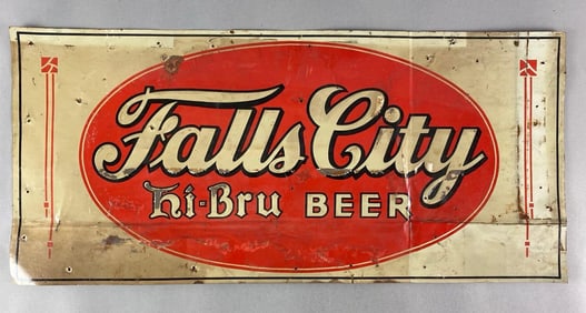 Falls City Hi-Bru Beer Tin Advertising Sign