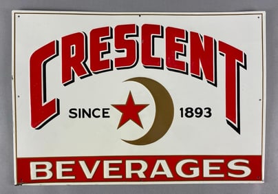 Crescent Beverages Embossed Metal Advertising Sign