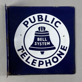 Vintage Bell System Public Telephone Porcelain Advertising Flange Sign