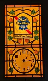 Pabst Blue Ribbon Light Up Advertising Clock Sign