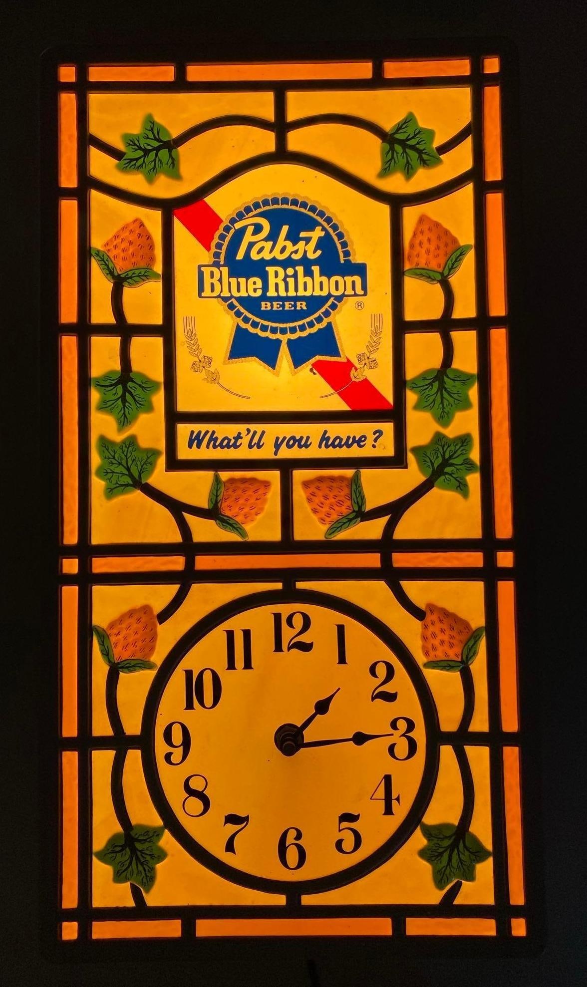 Pabst Blue Ribbon Light Up Advertising Clock Sign (1 of 3)