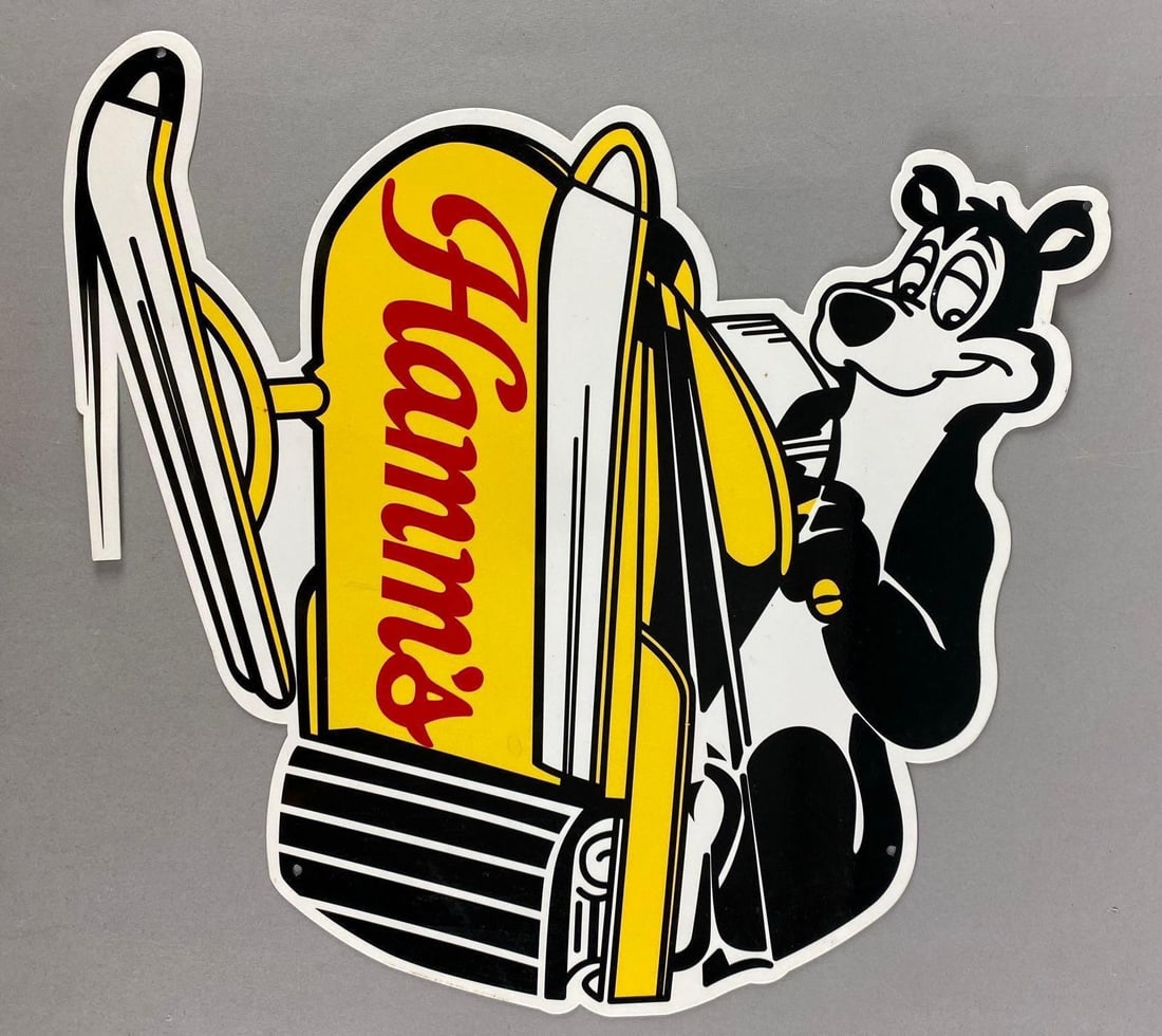 Hamm's Beer Bear Snowmobiling Metal Advertising Sign: Measures 22” H x 19” W