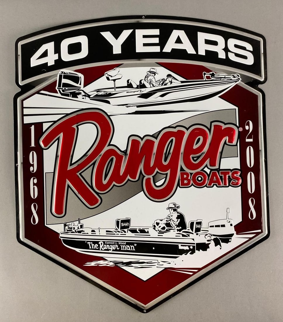 2008 Ranger Boats Embossed Metal Advertising Sign: 40th anniversary, measures 25” H x 21” W