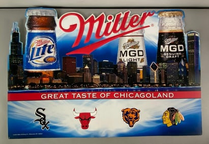 2004 Miller Beer Chicago Sports Embossed Metal Advertising Sign