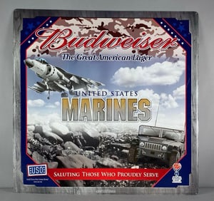 2008 Budweiser Beer US Marines Embossed Metal Advertising Sign