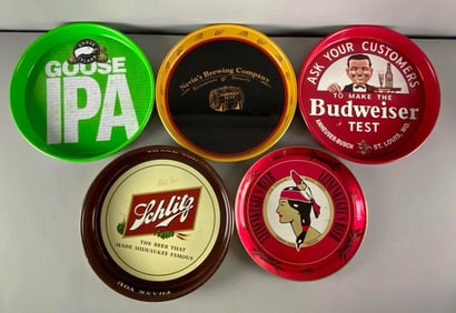 Group of 5 Advertising Metal Beer Trays