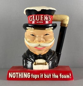 1960s Gluecks Beer MR UBA Chalk Advertising Back Bar Statue