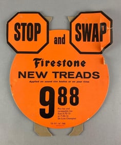 1960 Stop and Swap Firestone Cardboard Advertising Sign